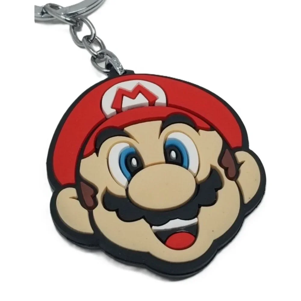 Mario Face Double Sided Rubber Keychain Key Ring 2.25”